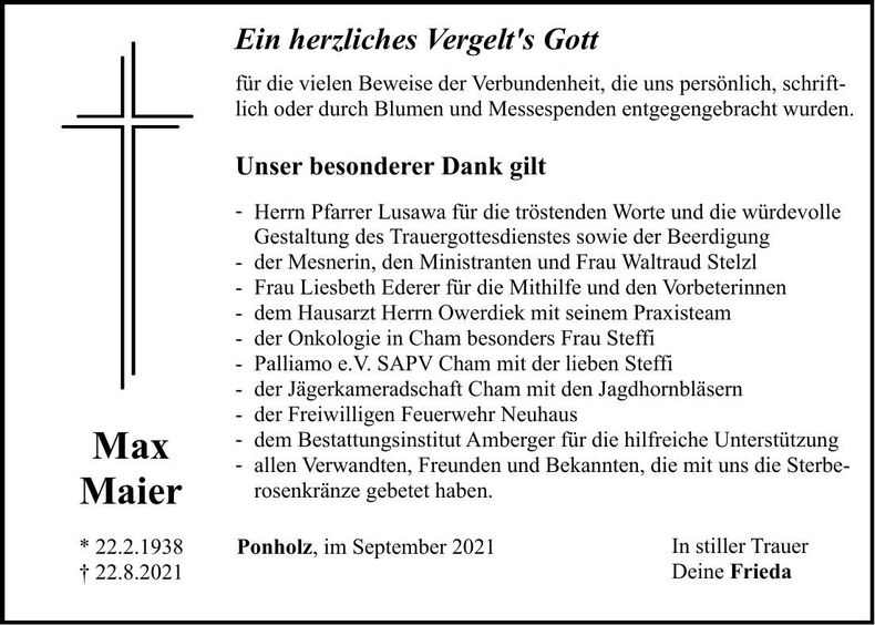 Traueranzeige Max Maier