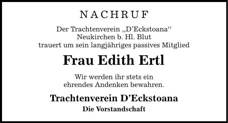 Traueranzeige Edith Ertl