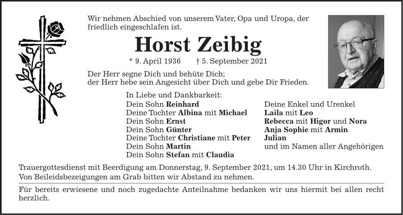 Traueranzeige Horst Zeibig