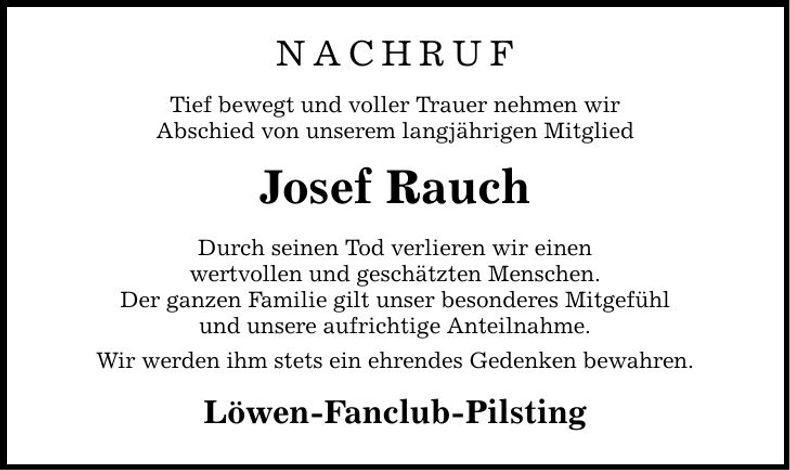 Traueranzeige Josef Rauch