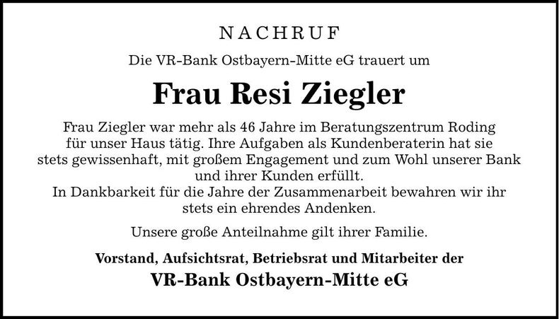 Traueranzeige Rosi Ziegler