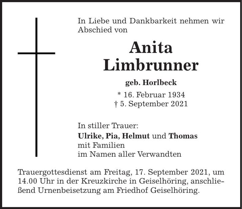 Traueranzeige Anita Limbrunner