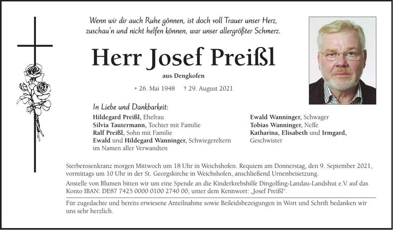 Traueranzeige Josef Preißl