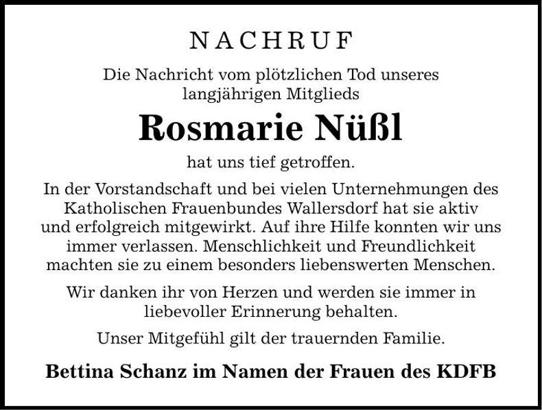 Traueranzeige Rosmarie Nüßl