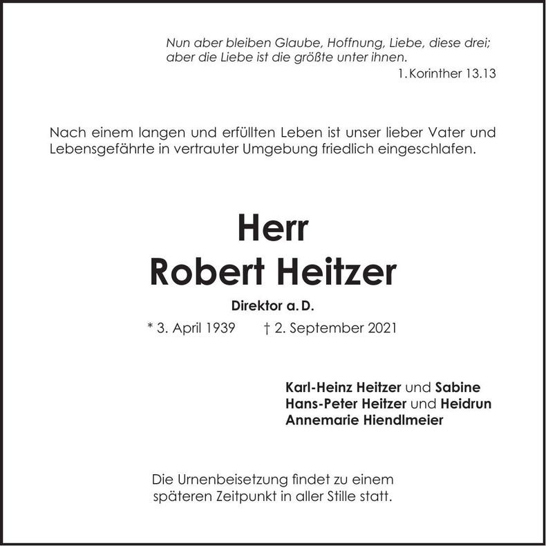 Traueranzeige Robert Heitzer