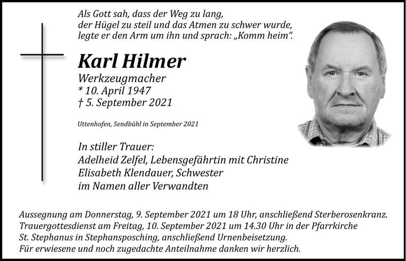 Traueranzeige Karl Hilmer