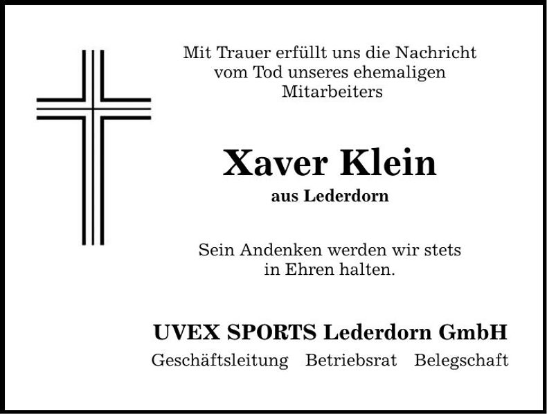 Traueranzeige Xaver Klein