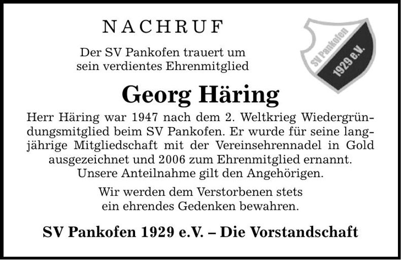 Traueranzeige Georg Häring