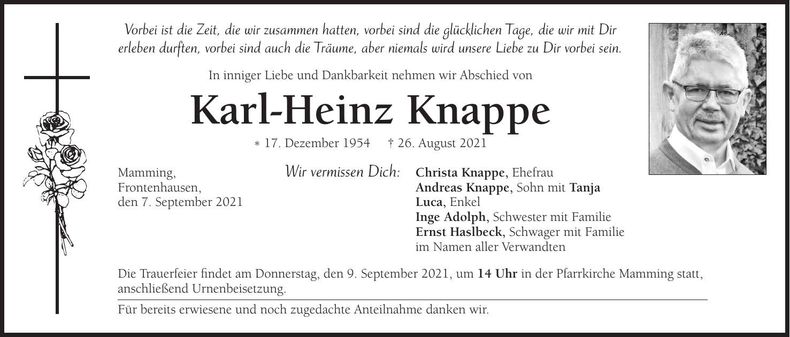 Traueranzeige Karl-Heinz Knappe