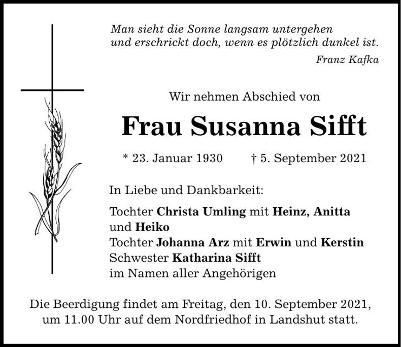 Traueranzeige Susanna Sifft
