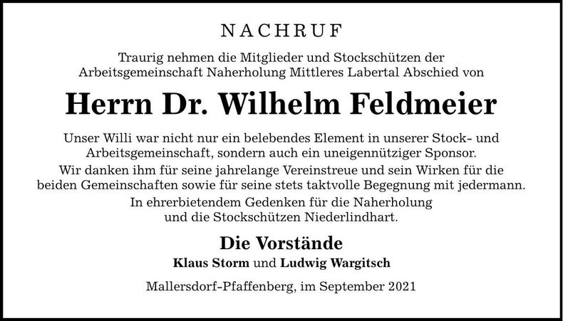 Traueranzeige Dr. Wilhelm Feldmeier