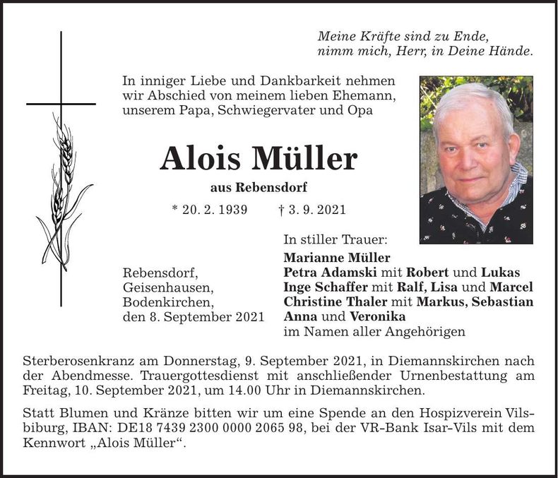 Traueranzeige Alois Müller