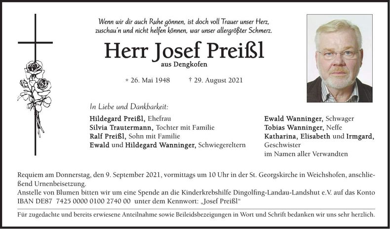 Traueranzeige Josef Preißl