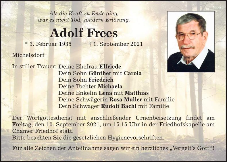 Traueranzeige Adolf Frees
