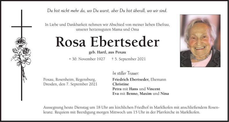 Traueranzeige Rosa Ebertseder