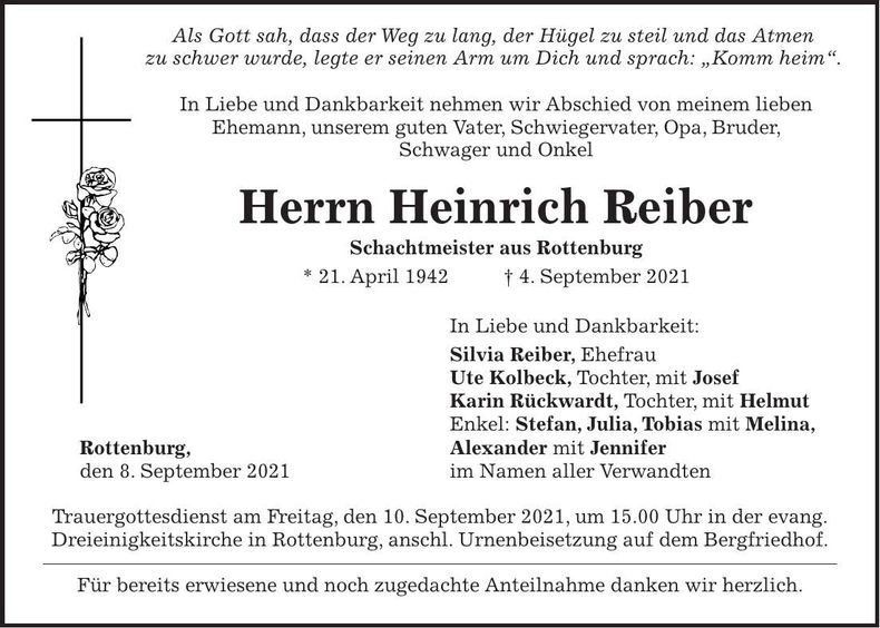 Traueranzeige Heinrich Reiber