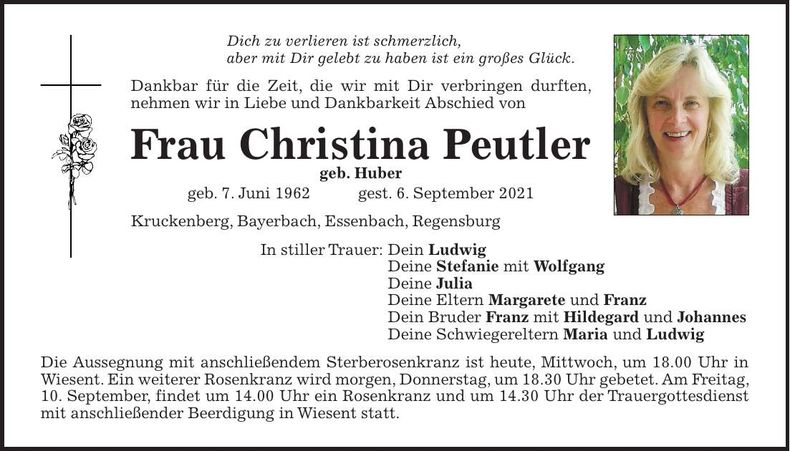 Traueranzeige Christina Peutler