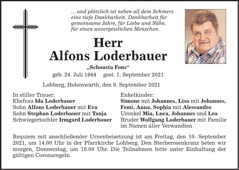 Traueranzeige Alfons Loderbauer