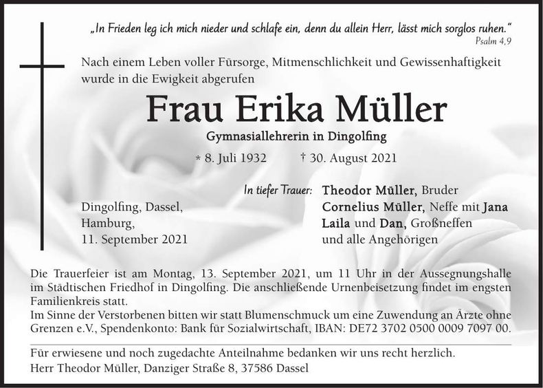 Traueranzeige Erika Müller