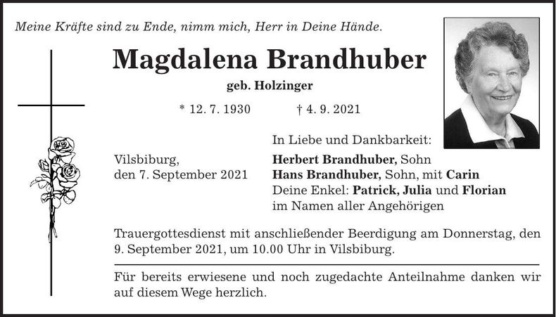 Traueranzeige Magdalena Brandhuber