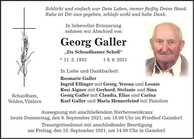 Traueranzeige Georg Galler