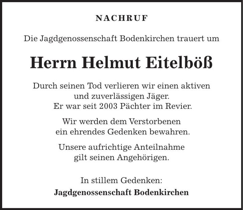 Traueranzeige Helmut Eitelböß