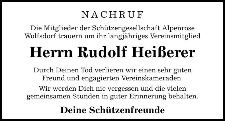 Traueranzeige Rudolf Heißerer