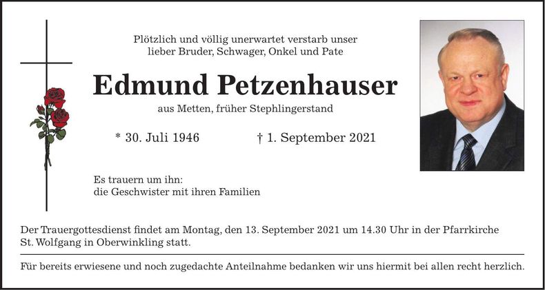Traueranzeige Edmund Petzenhauser