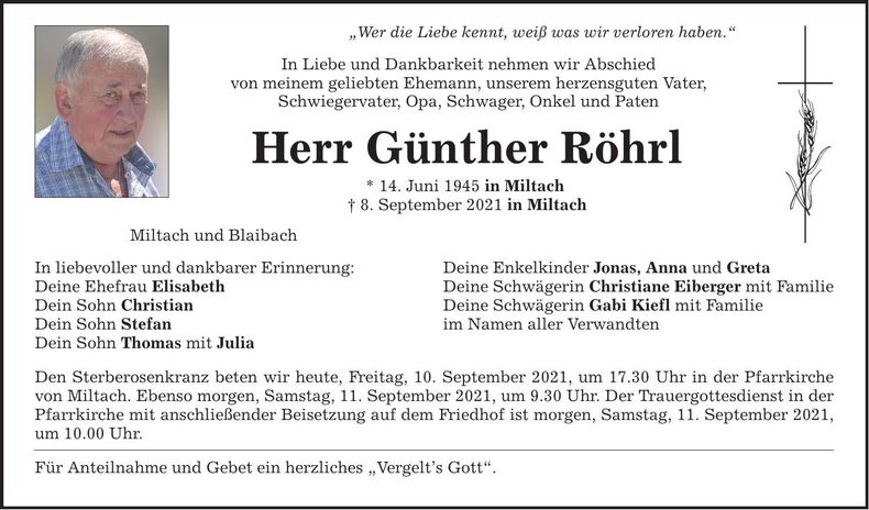 Traueranzeige Günther Röhrl