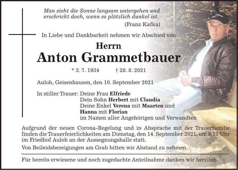 Traueranzeige Anton Grammetbauer