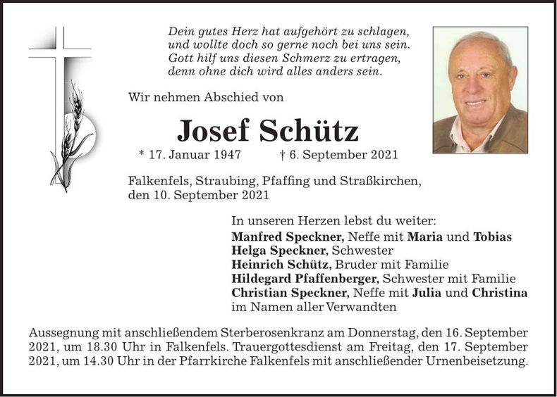 Traueranzeige Josef Schütz