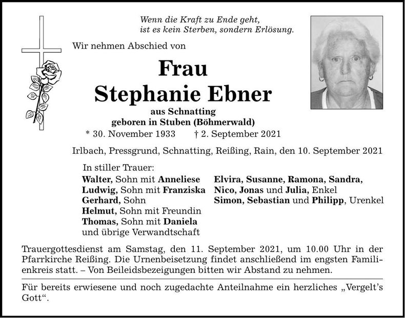 Traueranzeige Stephanie Ebner