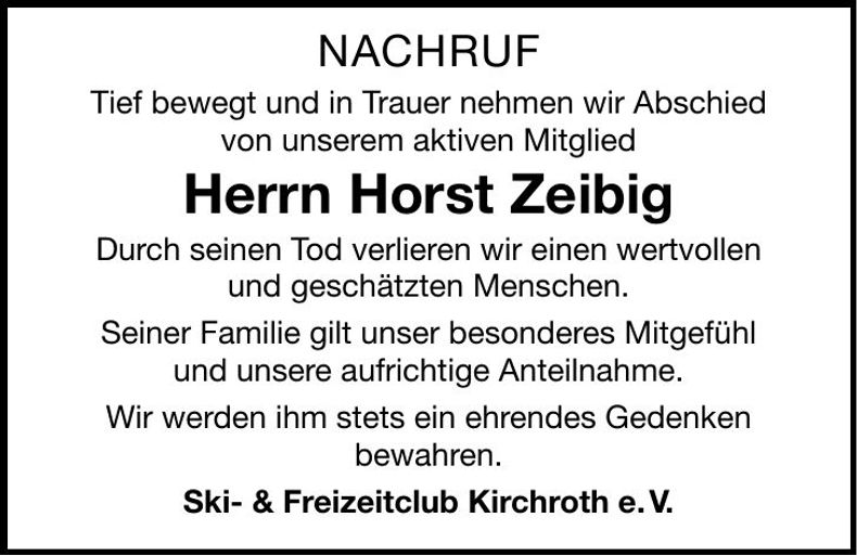 Traueranzeige Horst Zeibig