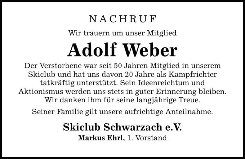 Traueranzeige Adolf Weber