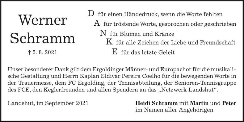 Traueranzeige Werner Schramm