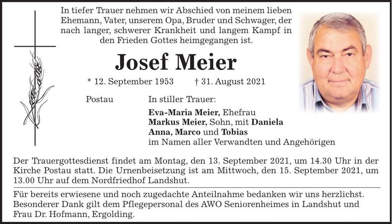Traueranzeige Josef Meier