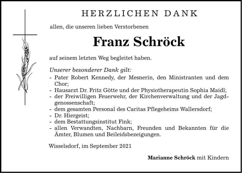 Traueranzeige Franz Schröck