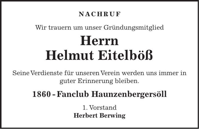 Traueranzeige Helmut Eitelböß