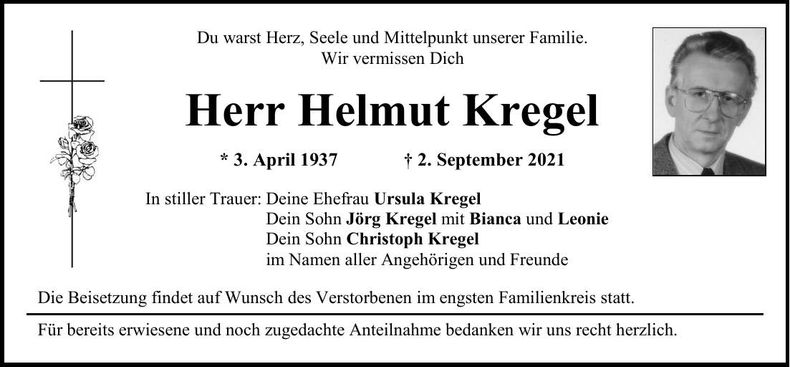 Traueranzeige Helmut Kregel