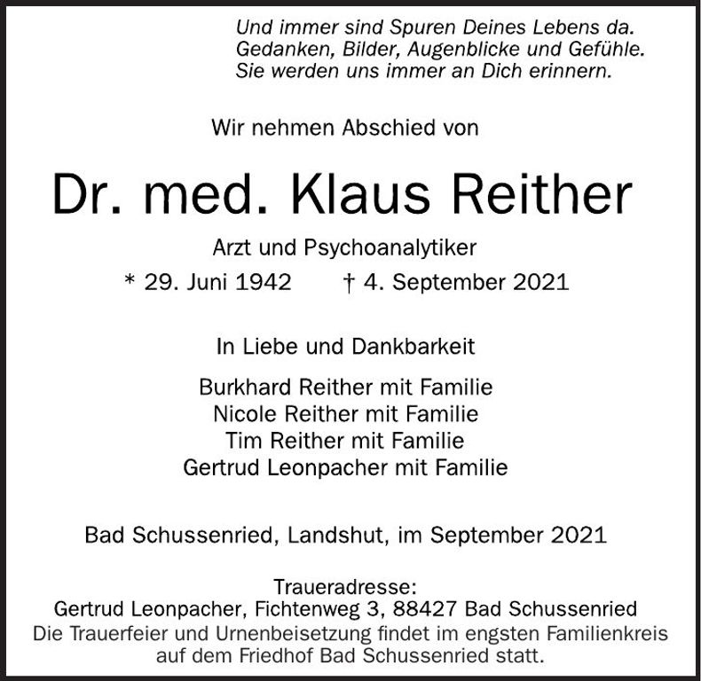 Traueranzeige Klaus Reither