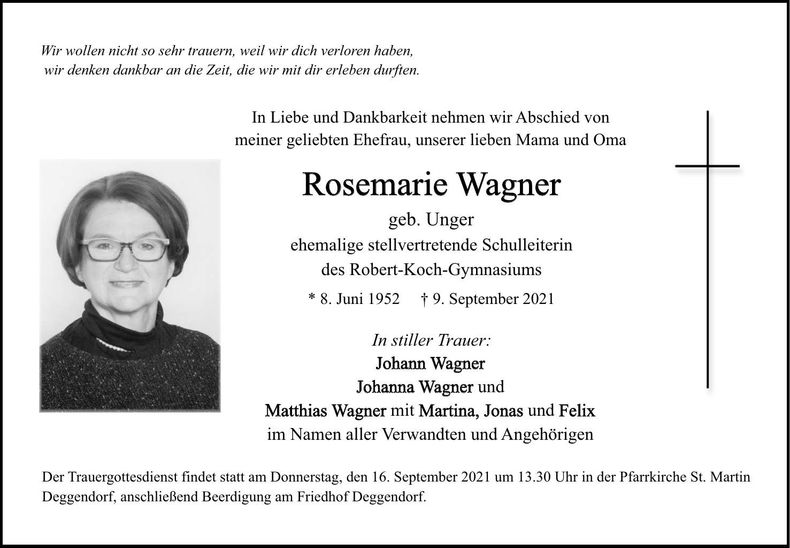 Traueranzeige Rosemarie Wagner