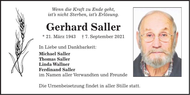 Traueranzeige Gerhard Saller