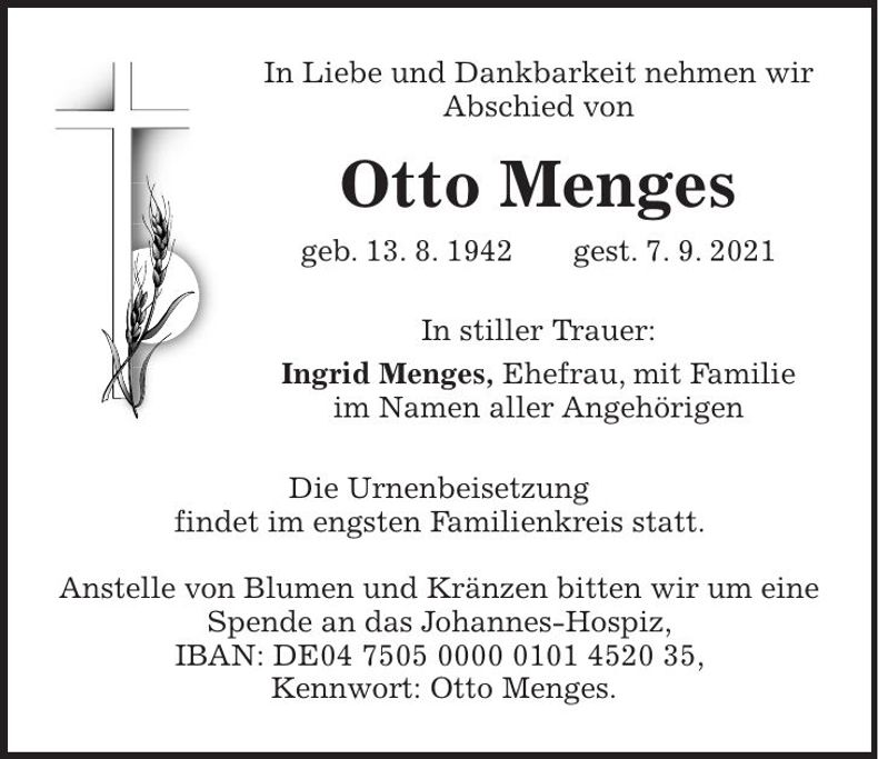 Traueranzeige Otto Menges
