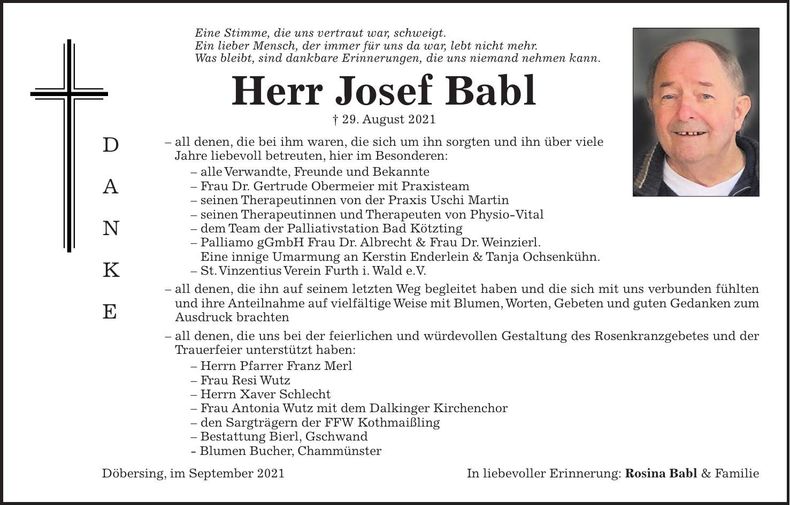 Traueranzeige Josef Babl
