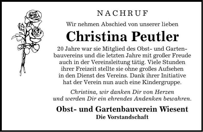 Traueranzeige Christina Peutler