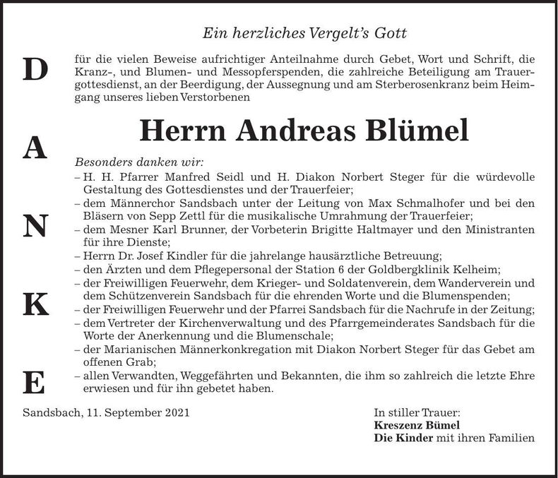 Traueranzeige Andreas Blümel
