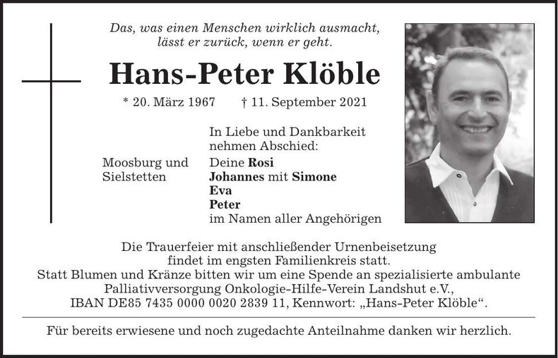Traueranzeige Hans-Peter Klöble