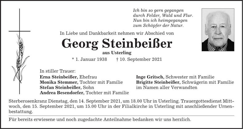 Traueranzeige Georg Steinbeißer