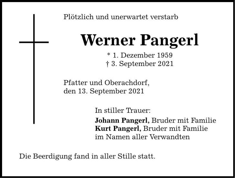 Traueranzeige Werner Pangerl