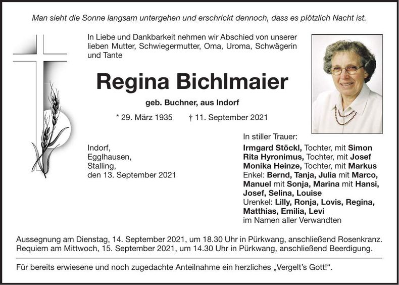 Traueranzeige Regina Bichlmaier